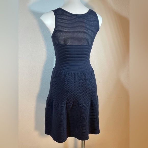SANDRO Textured Knit Fit and Flare Navy Blue Size 1 (Sm) - Picture 3 of 12